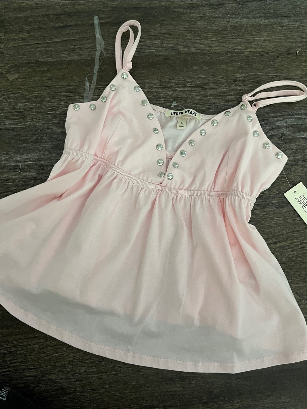 Derek Heart Light Pink Studded Spaghetti-Strap Sundress